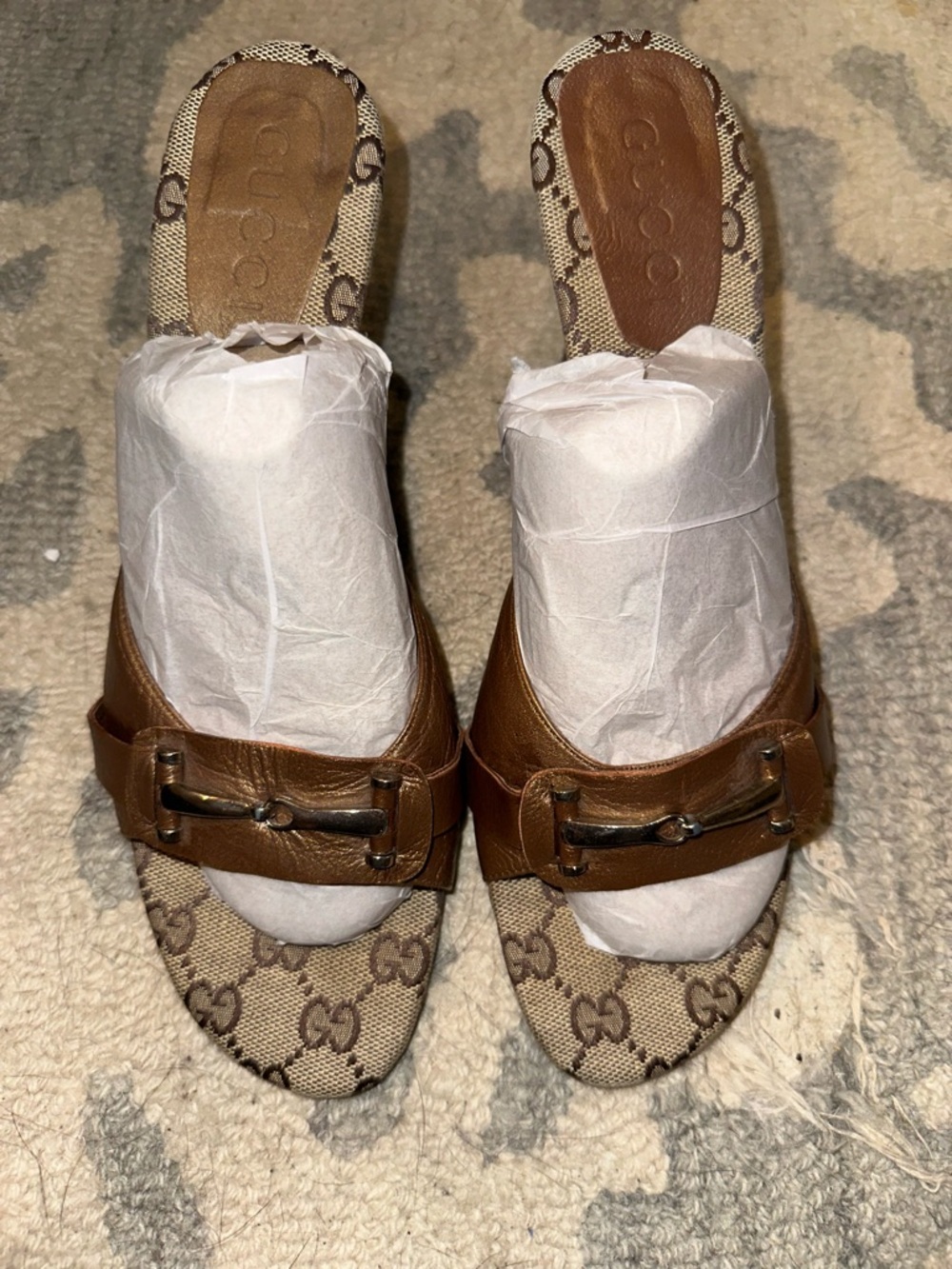 Gucci Vintage Brown GG Canvas Leather Horsebit Heels - Picture 2 of 8